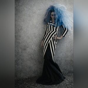 Elegant Black and White Striped Dress